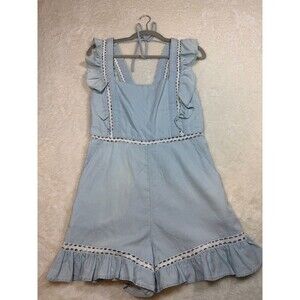 BCBGeneration Light Blue White Cotton Ruffle Lace Trim Sleeveless Romper Size 6